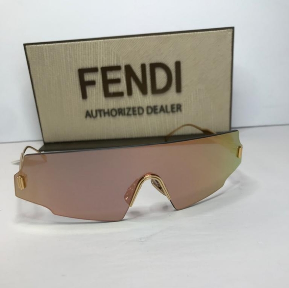 💯 - Original New FF 0440 FENDI Rectangle-frame gold-tone mirrored sunglasses - Picture 8 of 17